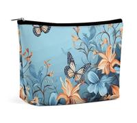 QWNMD Trousse de maquillage, trousse de maquillage, pochette à fermeture éclair, pochette à fermeture éclair, motif papillon bleu, organiseur imprimé floral, accessoires de toilette, papillon bleu, 17