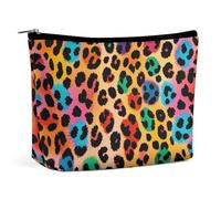 QWNMD Trousse de maquillage, trousse de maquillage, pochette à fermeture éclair, pochette à fermeture éclair, imprimé léopard coloré, 17 x 15 x 5,8 cm, tendance, Léopard coloré., 6.8 X 5.9 X 2.3 inch,
