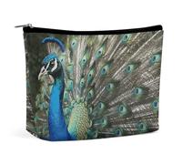 QWNMD Trousse de maquillage, trousse de maquillage, pochette à fermeture éclair, pochette à fermeture éclair, organiseur imprimé paon, 17 x 15 x 5,8 cm, tendance, paon, 6.8 X 5.9 X 2.3 inch, Tendance
