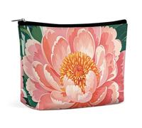 QWNMD Trousse de maquillage, trousse de maquillage, pochette à fermeture éclair, pochette à fermeture éclair, imprimé pivoine pêche, organiseur imprimé, accessoires de toilette, 17 x 15 x 5,8 cm,