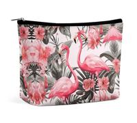 QWNMD Trousse de maquillage, trousse de maquillage, pochette à fermeture éclair, pochette à fermeture éclair, motif flamant rose, imprimé floral, 17 x 15 x 5,8 cm, tendance, Imprimé flamant rose, 6.8