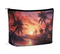 QWNMD Trousse de maquillage, trousse de maquillage, pochette à fermeture éclair, pochette colorée avec imprimé coucher de soleil tropical, organiseur portable, accessoires de toilette, coucher de