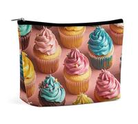 QWNMD Trousse de maquillage, trousse de maquillage, pochette à fermeture éclair, pochette colorée pour cupcakes, organiseur portable, accessoires de toilette, cupcakes colorés, 17 x 15 x 5,8 cm,