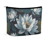 QWNMD Trousse de maquillage, trousse de maquillage, pochette à fermeture éclair, pochette peinte à la main, organiseur imprimé floral portable, accessoires, fleur peinte à la main, 17 x 15 x 5,8 cm,