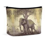 QWNMD Trousse de maquillage, trousse de maquillage, pochette à lèvres, pochette à fermeture éclair, éléphant asiatique avec arbre, organiseur imprimé arbre portable, accessoires de toilette, éléphant