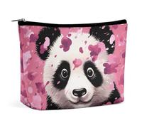 QWNMD Trousse de maquillage, trousse de maquillage, pochette à lèvres, pochette à fermeture éclair, en coton imprimé panda rose, organisateur de trousse de toilette portable, accessoires de trousse de