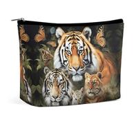 QWNMD Trousse de maquillage, trousse de maquillage, pochette à lèvres, pochette à fermeture éclair, lion, tigre, léopard et papillon, organiseur imprimé lion tigre léopard et papillon, 17,8 x 15,9 x