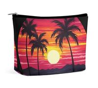 QWNMD Trousse de maquillage, trousse de maquillage, pochette à lèvres, pochette à fermeture éclair, motif palmier coucher de soleil, organisateur imprimé, trousse de toilette portable, accessoires,