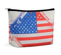 QWNMD Trousse de maquillage, trousse de maquillage, pochette à lèvres, pochette à fermeture éclair, motif drapeau américain, étoiles, rayures imprimées, 17 x 15 x 5,8 cm, Drapeau américain étoiles