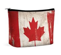 QWNMD Trousse de maquillage, trousse de maquillage, pochette à lèvres, pochette à fermeture éclair, motif drapeau du Canada rétro, organisateur imprimé drapeau du Canada rétro, 17 x 15 x 5,8 cm,