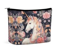 QWNMD Trousse de maquillage, trousse de maquillage, pochette à lèvres, pochette à fermeture éclair, organiseur imprimé fleur et cheval, organiseur portable, accessoires de toilette, fleur et cheval,