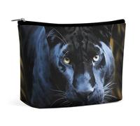 QWNMD Trousse de maquillage, trousse de maquillage, pochette à lèvres, pochette à fermeture éclair, pochette panthère avec yeux bleus, organiseur imprimé portable, accessoires de toilette, panthère