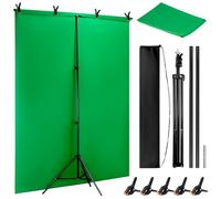QWORK® 1.5 x 2 m Fond Photo Vert avec Support, Support réglable pour Fond Photo, avec 5 Pinces, pour Photographie et vidéos en Direct