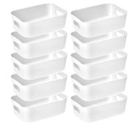 QWORK® 10 PCS boîtes de rangement en plastique blanc avec poignée 20.5 * 14 * 7 cm, conteneurs empilables en PP idéaux pour la maison, le bureau et l'école