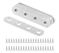 QWORK® 10 Pièces 77x16x2mm Pattes D'assemblage, Supports de Fixation Droits Plats Plaques dassemblage Métalliques en acier inoxydable avec 40 vis de fixation, Plaque de Réparation Meubles