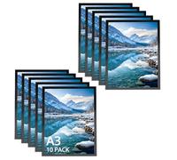 QWORK® 10 pièces A3 cadre magnétique auto-adhésif, cadre affichage magnétique, noir, pour annonces, avis, documents