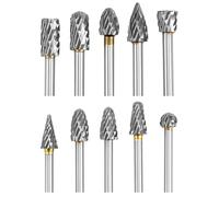 QWORK® 10 Pièces fraises rotatives kit, fraises rotatives à double coupe avec axe de 1/8", pour le bricolage, le travail du bois et l'usinage des métaux