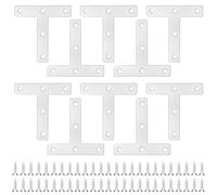 QWORK® 10 pièces plaques de connexion de meubles en acier inoxydable en forme de T, finition brossée, avec vis 80x80mm supports de réparation de réparation
