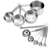 QWORK® 10 Pièces tasse et cuillère à mesurer en acier inoxydable, cuillère à mesurer de cuisine, ensemble de tasses à mesurer, avec règle de mesure, pour solides et liquides