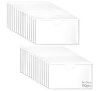 QWORK® 100 pièces porte-étiquettes autocollants, pochettes de cartes PVC 6x10 cm, pour bureau et école