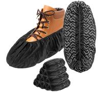 QWORK® 100 Pièces Surchaussures Jetables X-Large 47, Couvre-Chaussures en Tissu Non-Tissé Noir Résistant, Semelle Antidérapante Renforcée pour Chantier, Maison & Visite