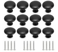 QWORK® 12 Pcs Bouton de Meuble Noires de 30 mm, Bouton Tiroir Boutons de Placard Ronds, Poignées de Meuble Cuisine, Vis Incluses