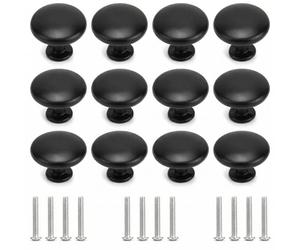 QWORK® 12 Pcs Bouton de Meuble Noires de 30 mm, Bouton Tiroir Boutons de Placard Ronds, Poignées de Meuble Cuisine, Vis Incluses