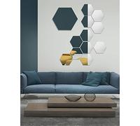 QWORK® 12 PCS Miroir Mural Jexagonal en Acrylique, Miroir Mural Autocollant pour la Décoration de la Maison/Chambre/Salon(200x170mm)