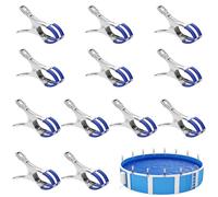 QWORK® 12 Pièce Pinces en Acier Inoxydable, Grands Pince pour bâches avec Manchons de Protection, pour piscines Hors Sol, serres, séchage du Linge