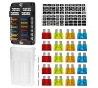 QWORK® 12 Voies porte fusible, boîte à fusibles DC 12V, etanche porte-fusible avec pôle négatif, indicateur LED et couvercle de protection, pour voiture, bateau, camion