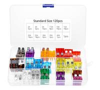 QWORK® 120 pièces fusible voiture set, fusibles standard pour caravanes et voitures, 2 A, 3 A, 5 A, 7,5 A, 10 A, 15 A, 20 A, 25 A, 30 A, 35 A, 40 A.