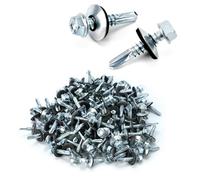 QWORK® 120 Pièces Vis Autoforeuse Metal M5.5 x 25 mm, Vis Autoforeuse Hexagonales avec Rondelle d'étanchéité