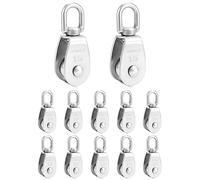 QWORK® 12PCS M15 Poulie de Levage - Acier Inoxydable 304 - Pivotant à 360°- pour Câble Diamètre 6mm - Charge 35kg