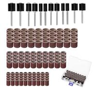 QWORK® 132 Pièces Tambour de ponçage, 120 bandes abrasives de différentes tailles et 12 rouleaux abrasifs, compatible avec Dremel l'outil rotatif