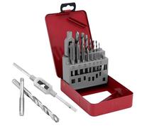 QWORK® 16 pièces jeu de tarauds et forets professionnels, jeu de tarauds M3-M12, 7 forets hélicoïdaux HSS 2.5-10.2 mm, cléà taraud