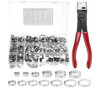 QWORK® 170PCS colliers de serrage à oreille unique set, 14 tailles de 5,3 à 33,1 mm, colliers de serrage en acier inoxydable 304 avec une pinces