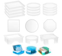 QWORK® 18 Pièces moules Silicone Set, moules en Silicone résine époxy pour Artisanat DIY, Compris des Formes de sous-Verres Rondes, carrées et octogonales, pour sous-Verres de Tasses, Plateaux