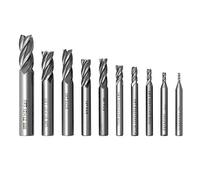 QWORK® 2-12 mm Fraises en Bout carré en acier haute vitesse HSS CNC 4 cannelures à tige droite, 10 pièces, 2, 3, 4, 5, 6, 7, 8, 9, 10, 12 mm