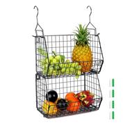 QWORK® 2 niveaux panier de rangement suspendu, panier legumes cuisine, étagères de rangement pliables et empilables, pour la cuisine, la garde-robe et l'organisation de la maison
