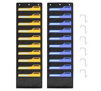 QWORK® 2 Pièces 10 Poches tableau de poche de stockage, organisateur de fichiers suspendus, avec cartes et crochets pour classe, bureau et maison