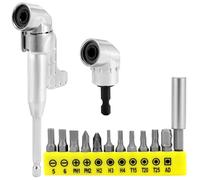 QWORK® 2 pièces adaptateur de tournevis angle 105° long + court, tige hexagonale 1/4", avec 12 embouts de tournevis