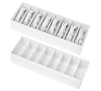 QWORK® 2 Pièces Boîte de Rangement Câble avec 7 Cloisons Amovibles - Organisateur Ajustable pour Bureau, Tiroir et Maison - Cache Câble avec 14 Serre-Câbles, Rangement pour Chargeurs
