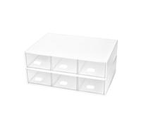 QWORK® 2 Pièces boite rangement bureau, tiroir rangement plastique, 3 tiroirs, blanc, empilable, matériau ABS