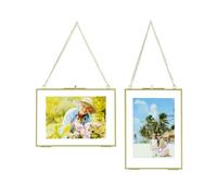 QWORK® 2 pièces cadre photo doré en verre avec chaîne en métal à suspendre, Verre à motifs, pour photos, spécimens de plantes, certificats, 13x18 cm