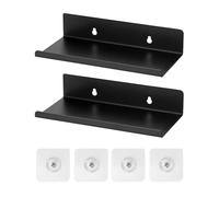 QWORK® 2 Pièces Etagères Murales Noires, Étagère Flottante 20 x 10 x 4 cm Imperméable et Antirouille pour Bureau, Maison, Bar, Garage