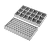 QWORK® 2 pièces plateaux rangement bijoux, plateaux à bijoux en velours, pour présenter boucles d'oreilles, bagues, montres et bracelets, gris