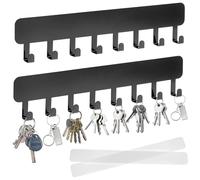 QWORK® 2 pièces porte clé mural sans perçage avec 8 crochets, porte-clés autocollant, noir