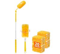 QWORK® 20 PCS Plumeau poussiere Recharge avec poignées Extensibles et Baguette àépousseter, Microfibre, Nettoyage Multi-Surfaces