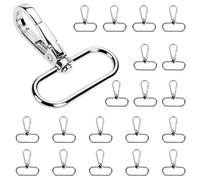 QWORK® 20 Pièces 38mm mousqueton pivotant, porte-clés argent avec D-pivotante articulation, pour cordons, sacs et travaux de bricolage