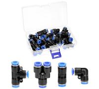 QWORK® 20 pièces connecteurs pneumatiques 6 mm, 4 formes attaches rapides à pression pneumatique, connecteurs de raccord pneumatiques, pièces droites, angulaires, Y et T